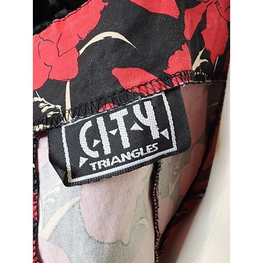 Vtg 80s 90s City Triangles Red Black Floral Flower Gothic Sweetheart Dress Sz S - Picture 7 of 7